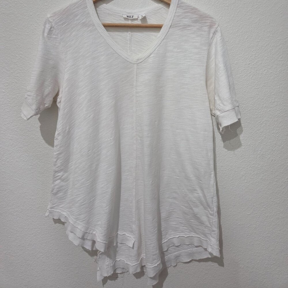 Wilt Raw Hem Asymetrical White Tee Small, Oversized Tunic